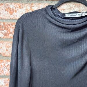Michael Stars Black Ribbed Mock Neck Quarter Sleeve Top